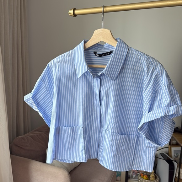 Zara Tops - ZARA Cropped Striped Shirt – Size L